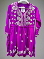 chikankari short kurti frock style magenta