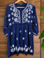 chikankari short kurti frock style navy blue