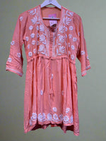 chikankari short kurti frock style peach
