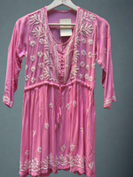 chikankari short kurti frock style pink