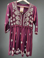 chikankari short kurti frock style plum