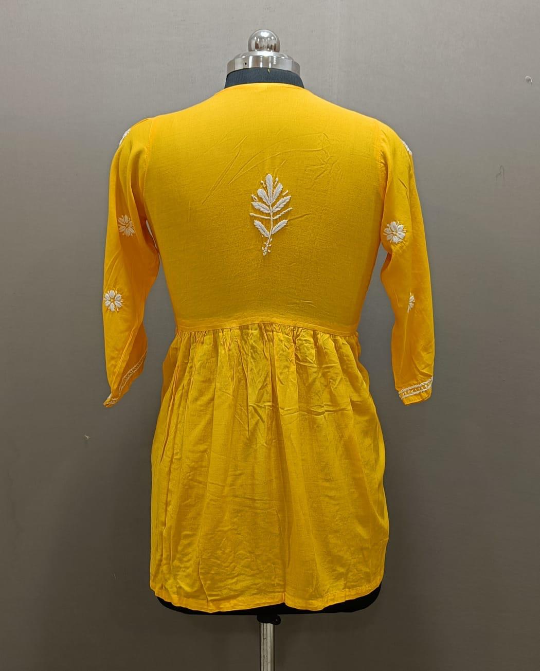 chikankari short kurti frock style rear view