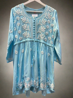 chikankari short kurti frock style sky blue