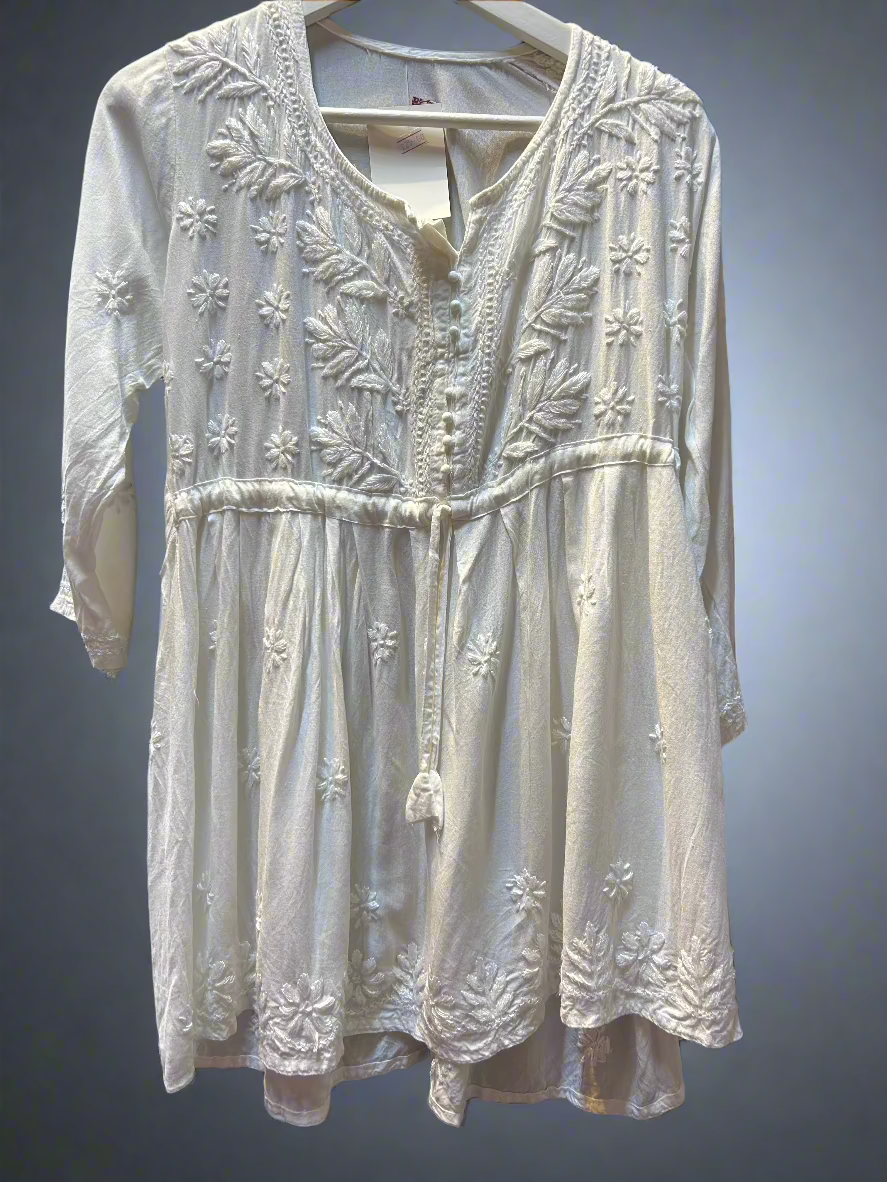 chikankari short kurti frock style white