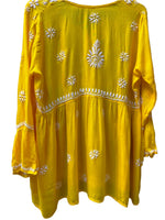 chikankari short kurti frock yellow rear view