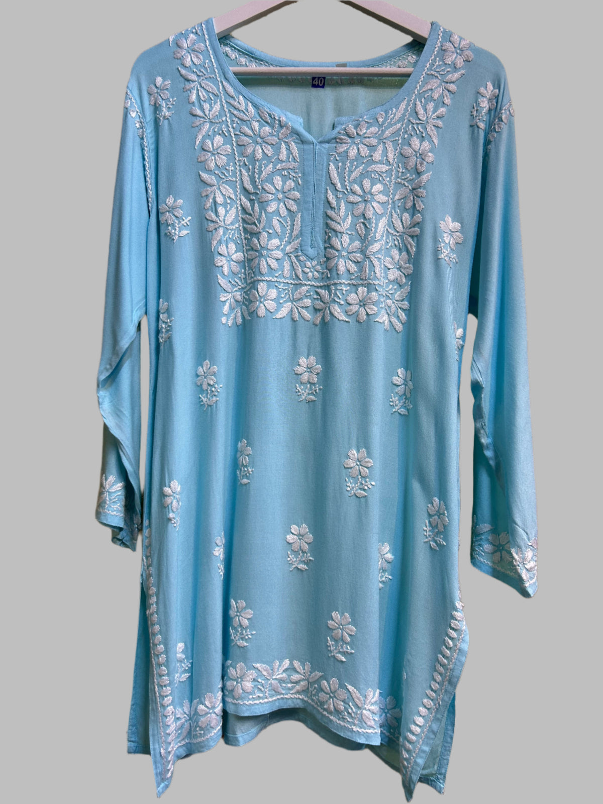 Chikankari white floral hand embroidery top