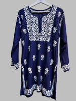 Chikankari white floral hand embroidery top front view