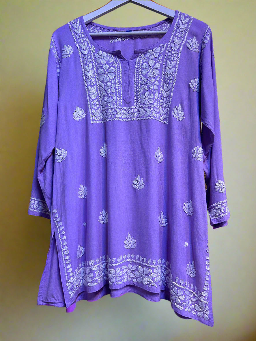 Chikankari white floral hand embroidery top