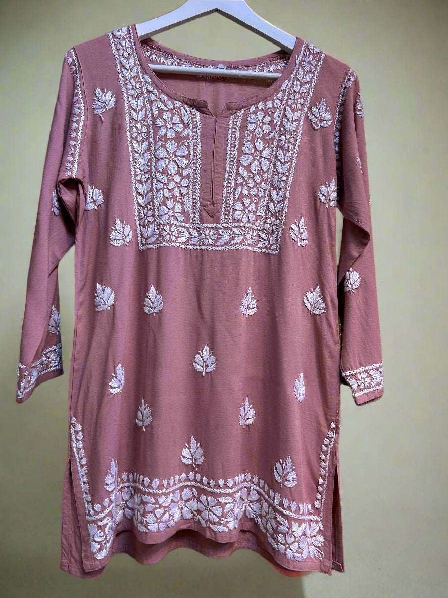 Chikankari white floral hand embroidery top