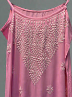 Chikankari embroidered slip summer kurti pink close up