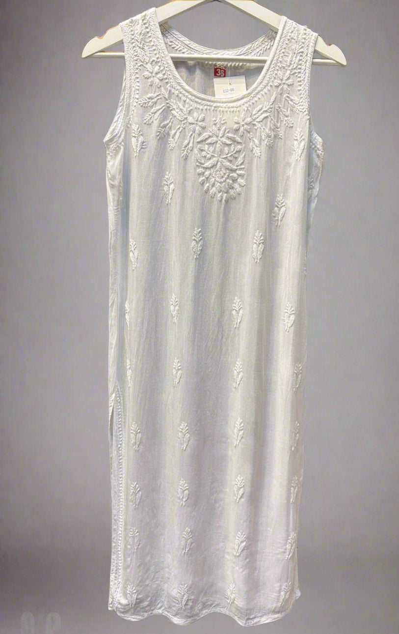 full view of white chikankari summer dress 