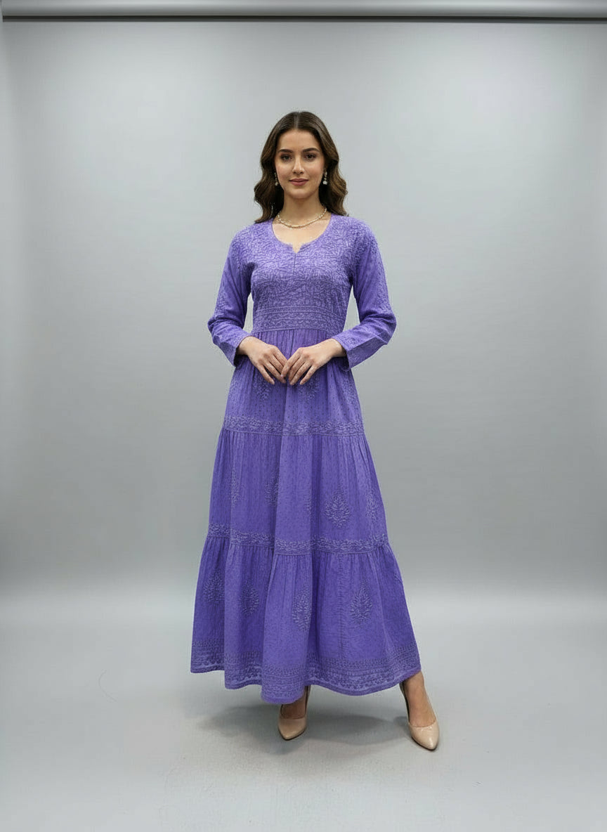 dobby cotton purple long dresses 