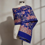 close up of Blue colour Betal leaves jaal Kashmiri Embroidered Pashmina Scarf | Handcrafted Shawl – Famaza Couture