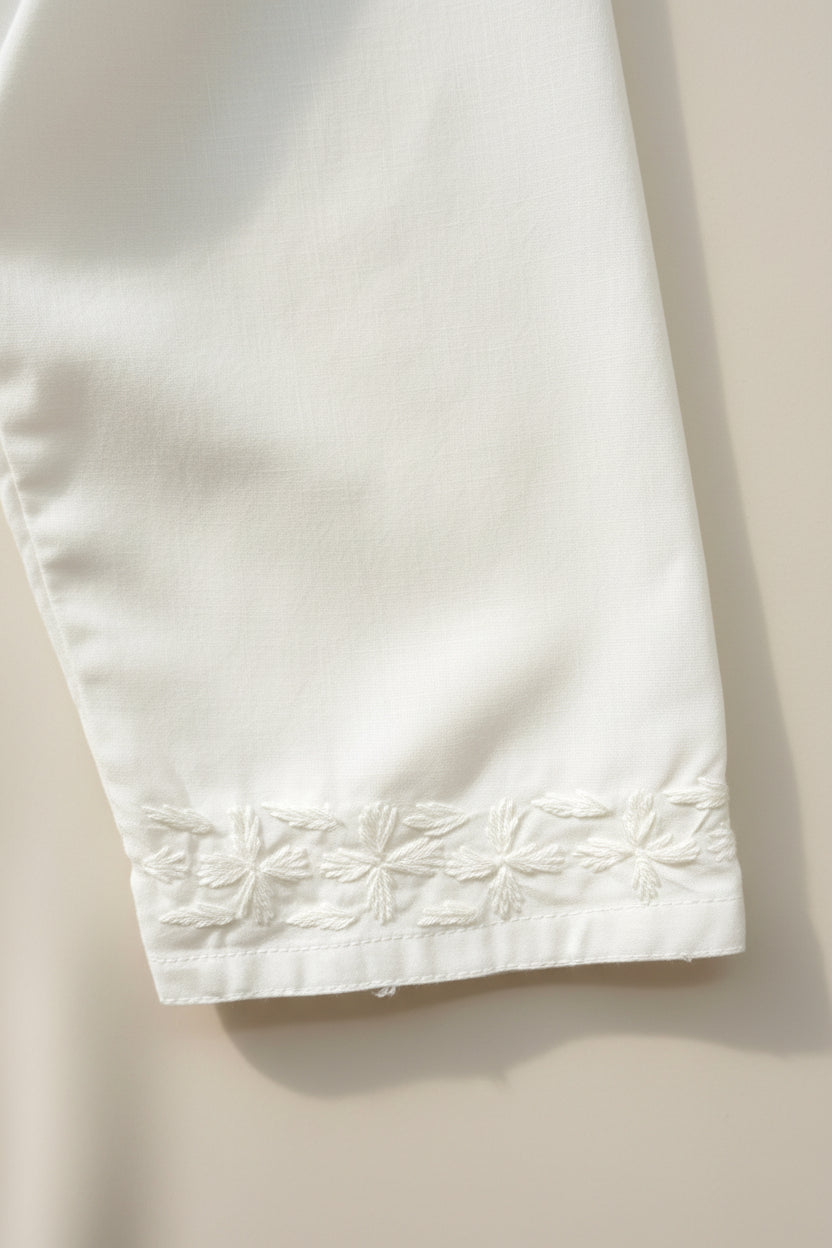 close up of the sleeves embroidery. 