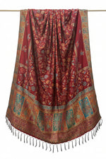 deep maroon kanni silk dupatta is displayed. 