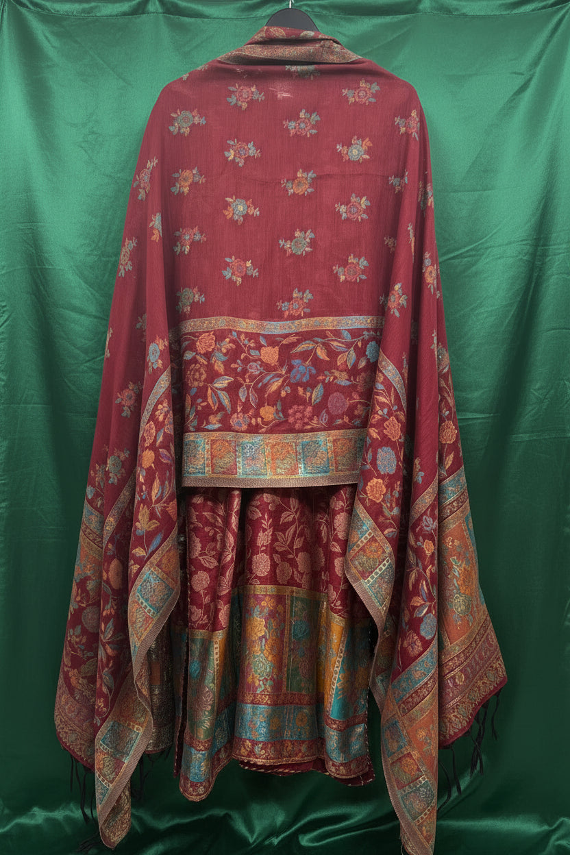 deep maroon kanni silk dupatta rear view isdisplayed. 