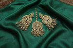 Rose gold bridal earrings and matching maang tikka jewellery set