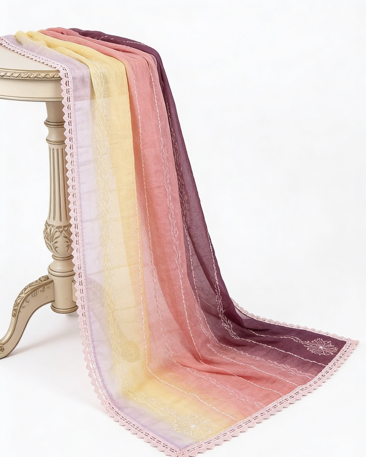 Salmon Rust Premium Pakistani Cotton Suit Set with Rare 3m Hand-Embroidered Kota Doria Ombre Dupatta