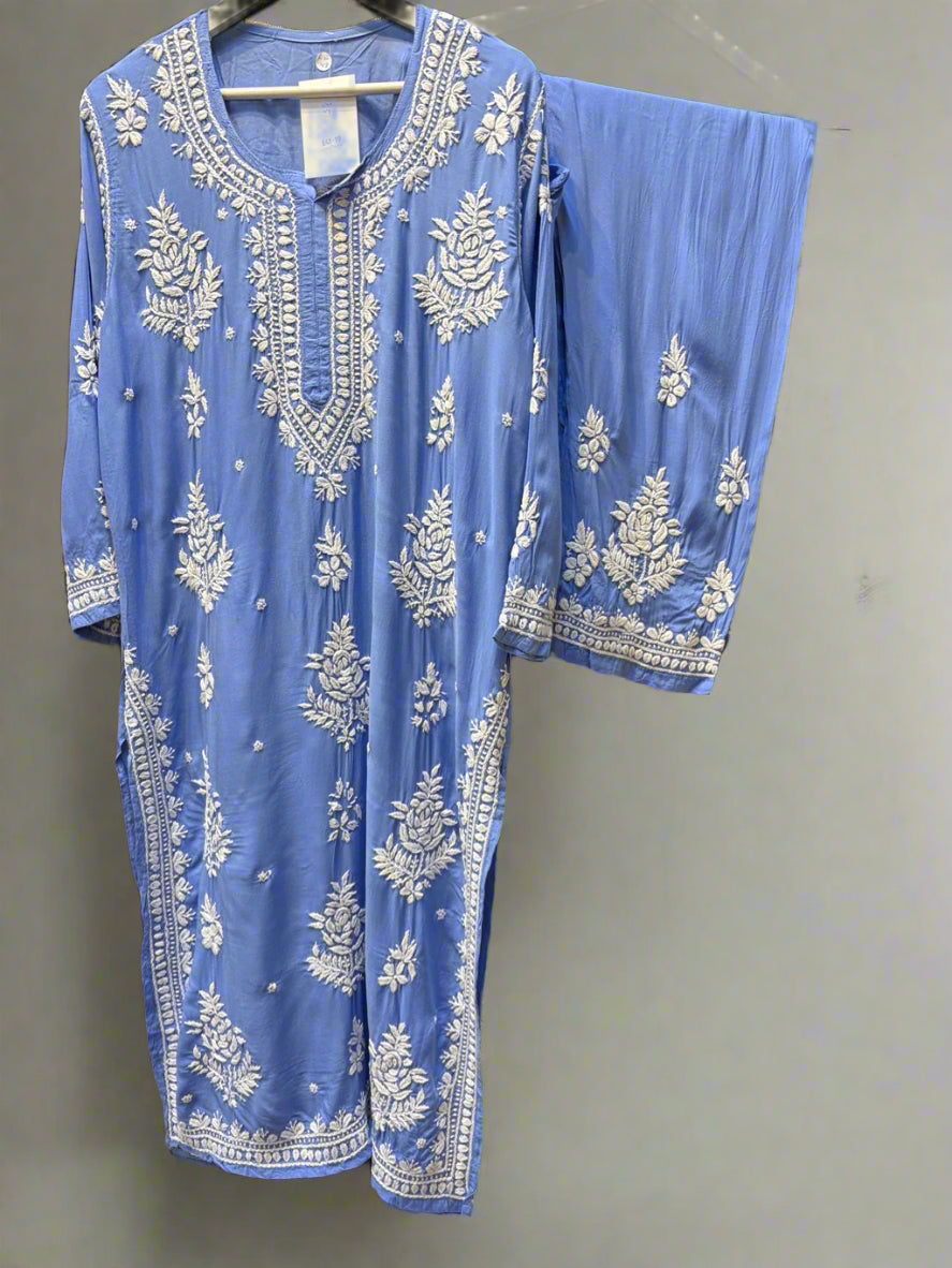 Blue Chikankari embroidered kurti & palazzo set