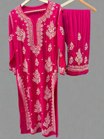 Magenta Chikankari embroidered kurti & palazzo set