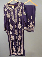 Navy Blue Chikankari embroidered kurti & palazzo set