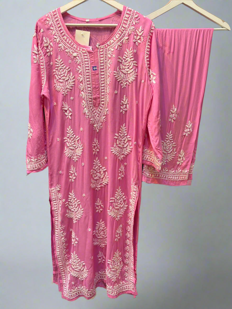 Pink Chikankari embroidered kurti & palazzo set