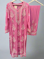 Pink Chikankari embroidered kurti & palazzo set