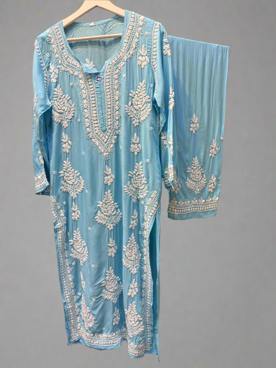 Sky Blue Chikankari embroidered kurti & palazzo set