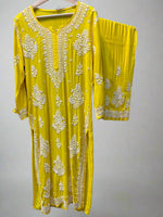 Yellow Chikankari embroidered kurti & palazzo set