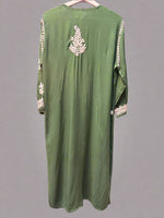 Rear view of Bottle green chikankari embroidered kurti from a kurti & palazzo set