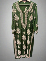 Bottle green chikankari embroidered kurti from a kurti & palazzo set