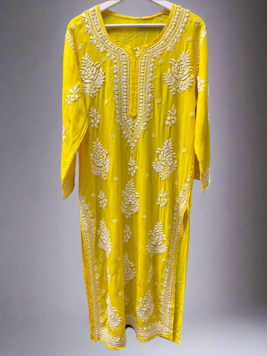 Yellow Chikankari embroidered kurti from palazzo set