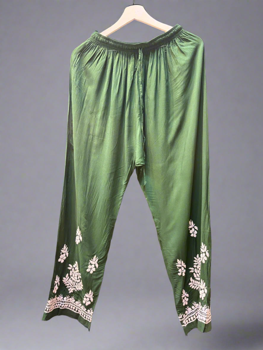 Bottle green Palazzo from chikankari embroidered kurti & palazzo set