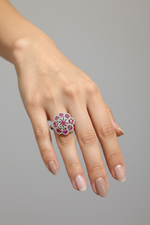 Famaza Couture Royal Magenta-Pink Floral Cluster Statement Ring