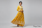 fresh yellow colour naira cut gown style chikankari kurti top with elegant embroidery mustard