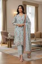 Full look of elegant Pakistani khaddar embroidered 3pc suit perfect for Eid