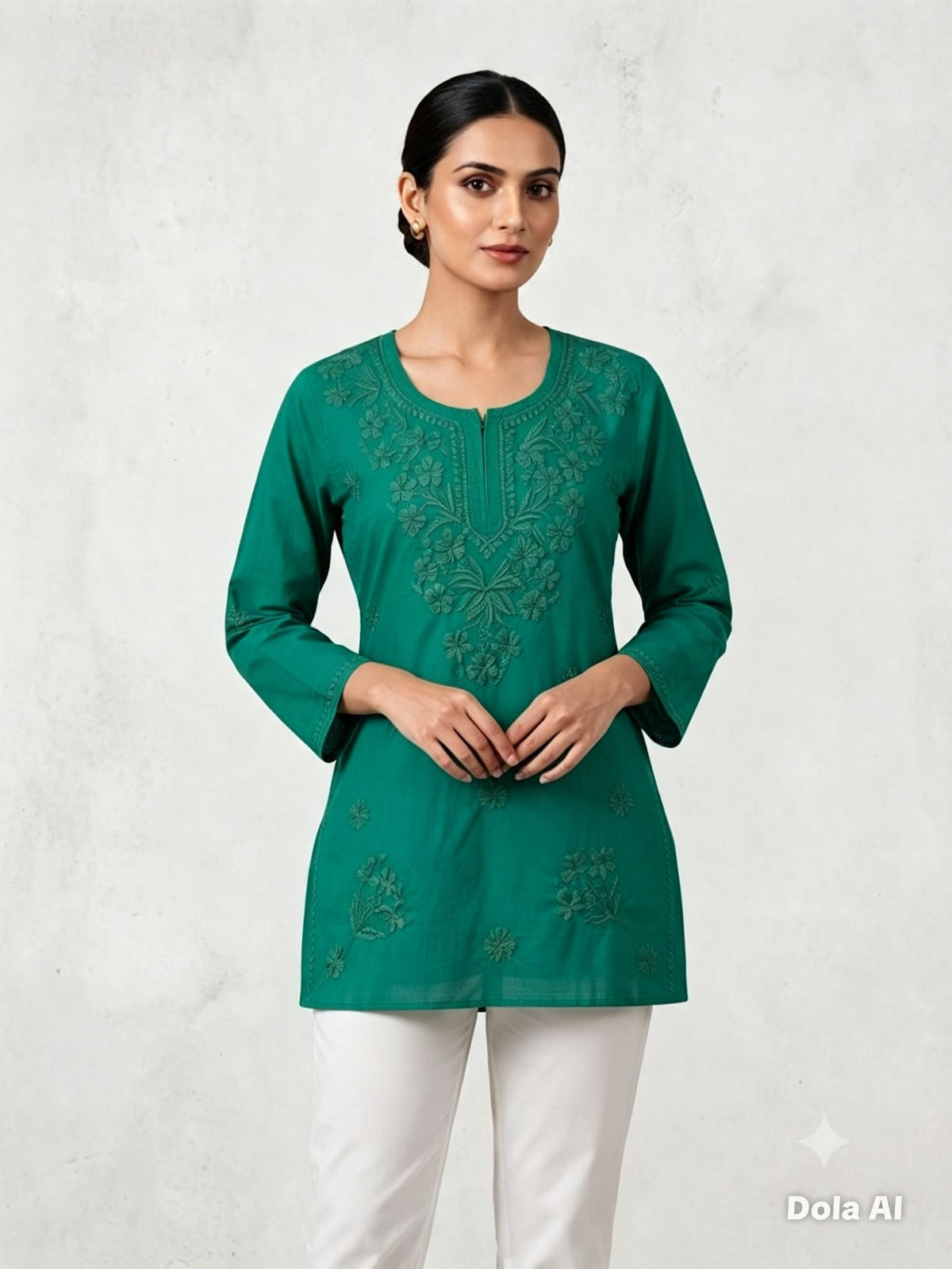 The Aaliyah Peach Chikankari Embroidered Cotton Kurti