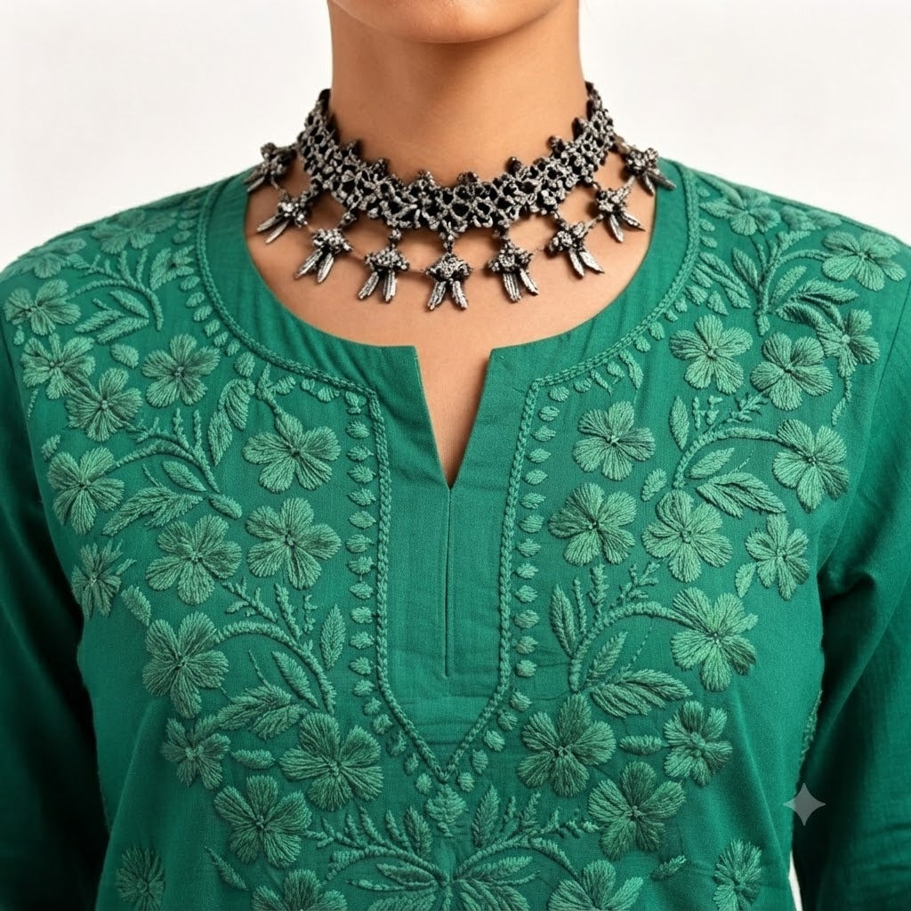 The Aaliyah Peach Chikankari Embroidered Cotton Kurti