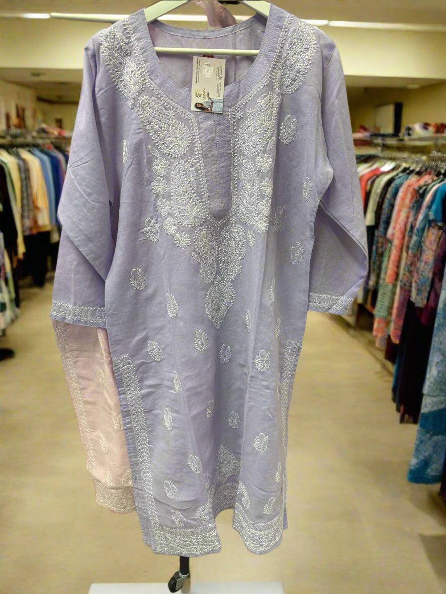 Grey chikankari long kurti