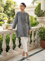 grey short kurti with tone to tone hand embroidery 