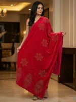 hot pink colourvelvet stole with golden stones work all over the stole.