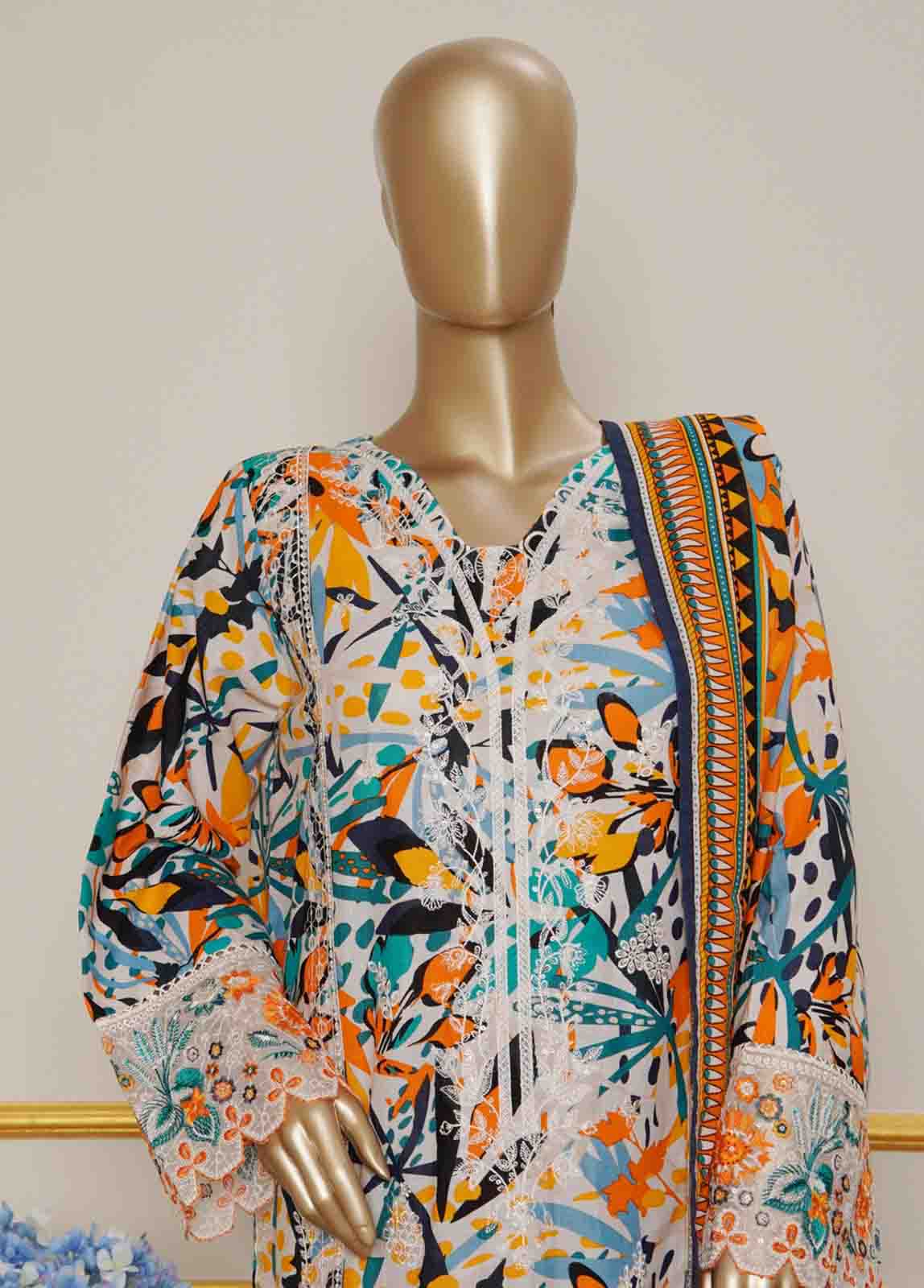 Close up showing excellent khaddar fabric quality of 3pc Pakistani suit