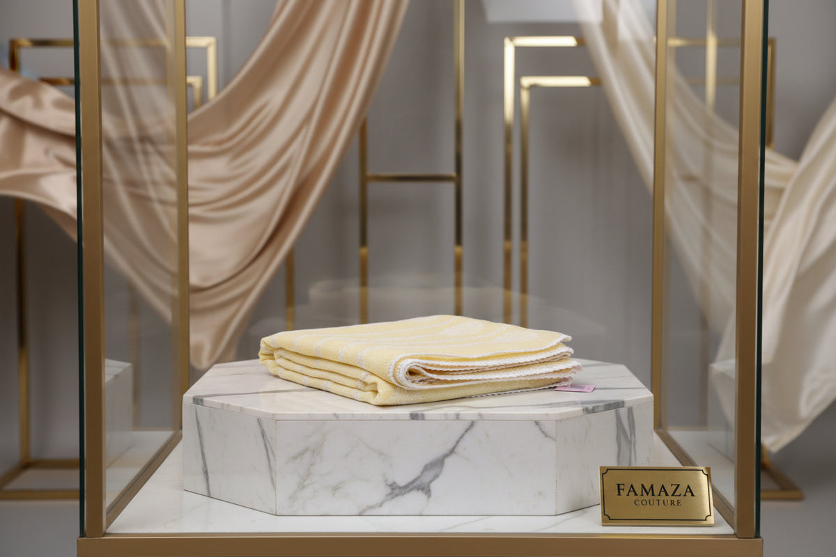 lemon yellow colour handcrafted Kota Doriya Chikankari duppata with white thread Hand-embroidered duppata by Famaza Couture. 