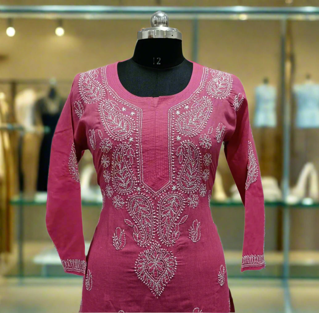 Neck design focus of chikankari cotton kurti