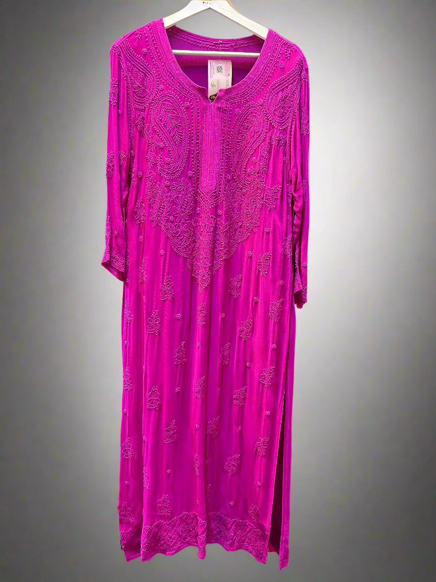 magenta chikankari viscose long kurti