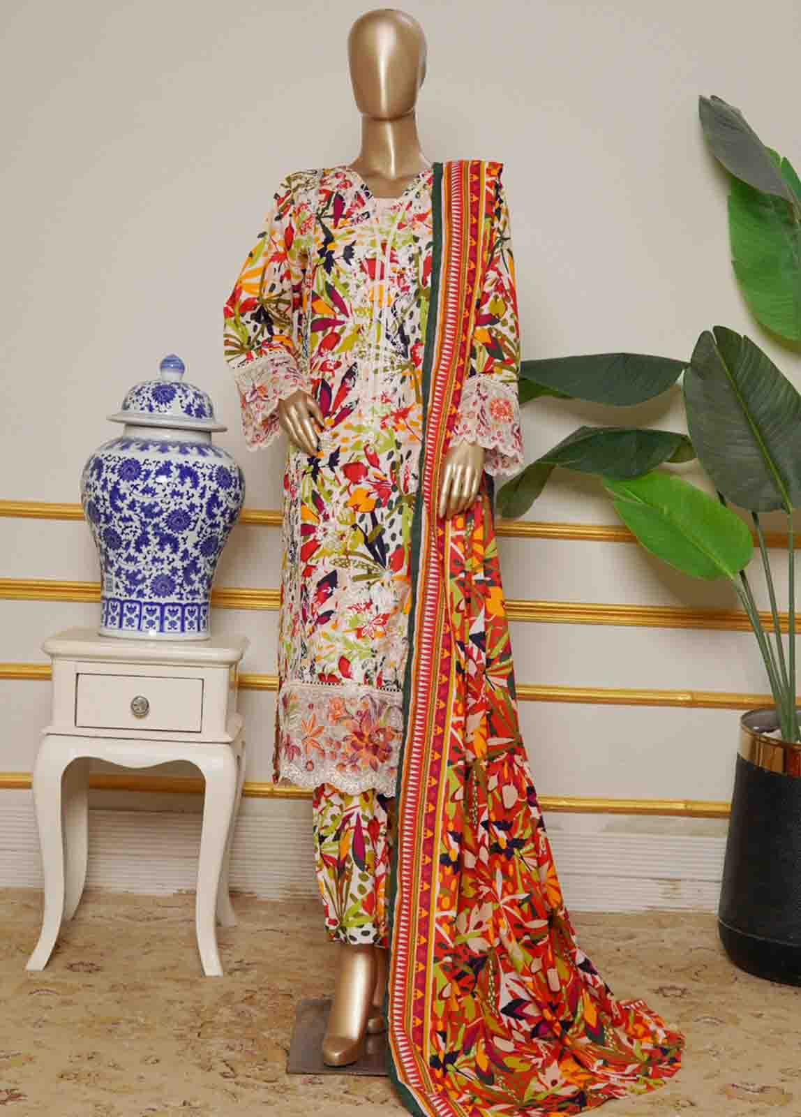 All over embroidered Pakistani 3pc khaddar dress for festive occasions