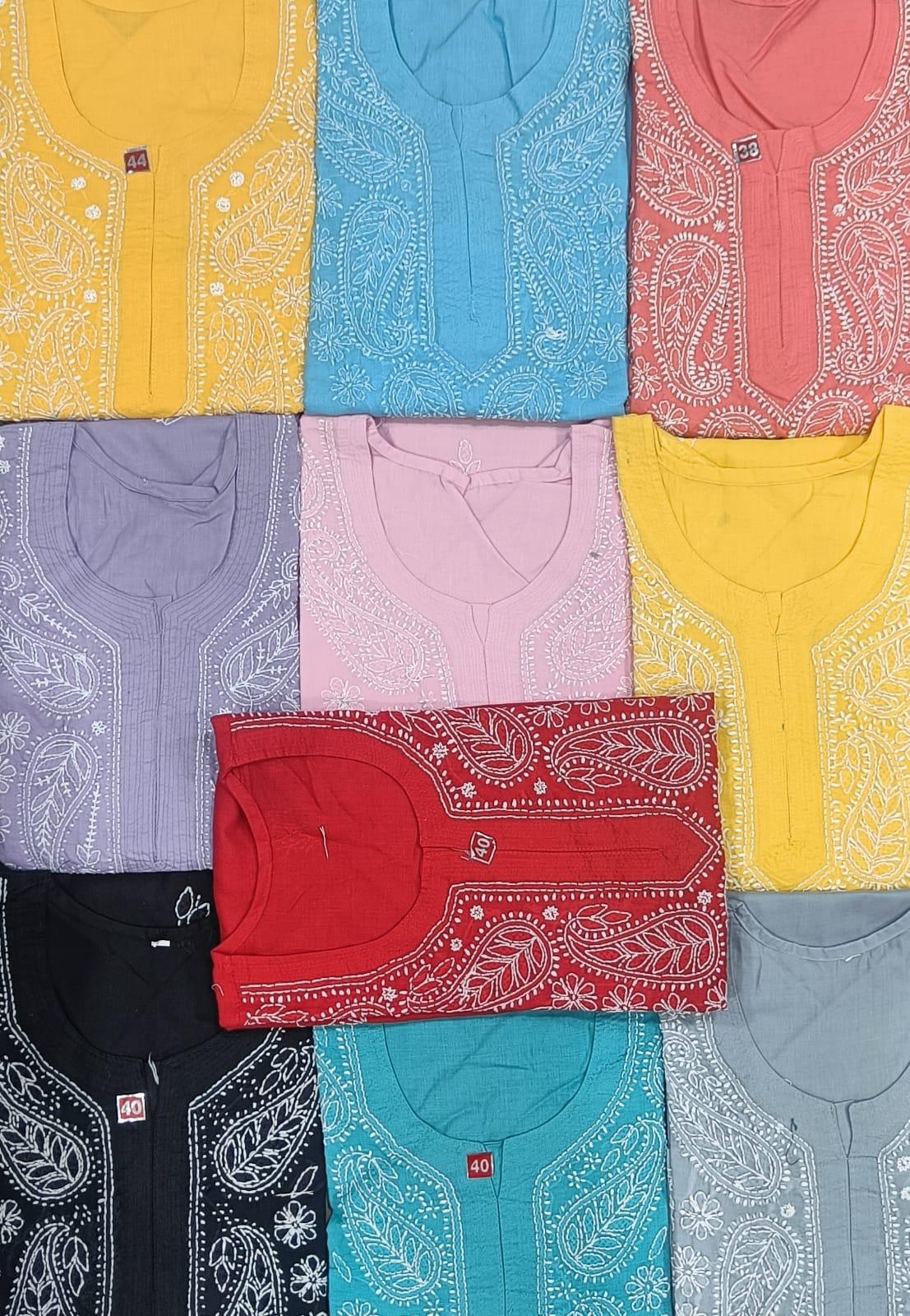 Cotton long chikankari kurti 
