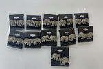 multiple Pair of silver plated oxidised elephant stud earrings on a black card