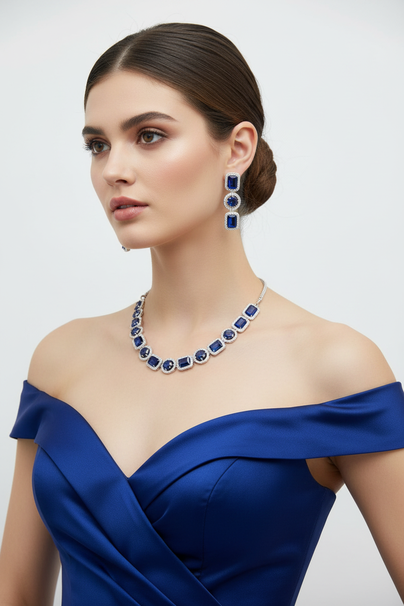 The Colourful Choker Muse: American Diamond Choker Set with Dangling Earrings in Many Colours | Famaza Couture