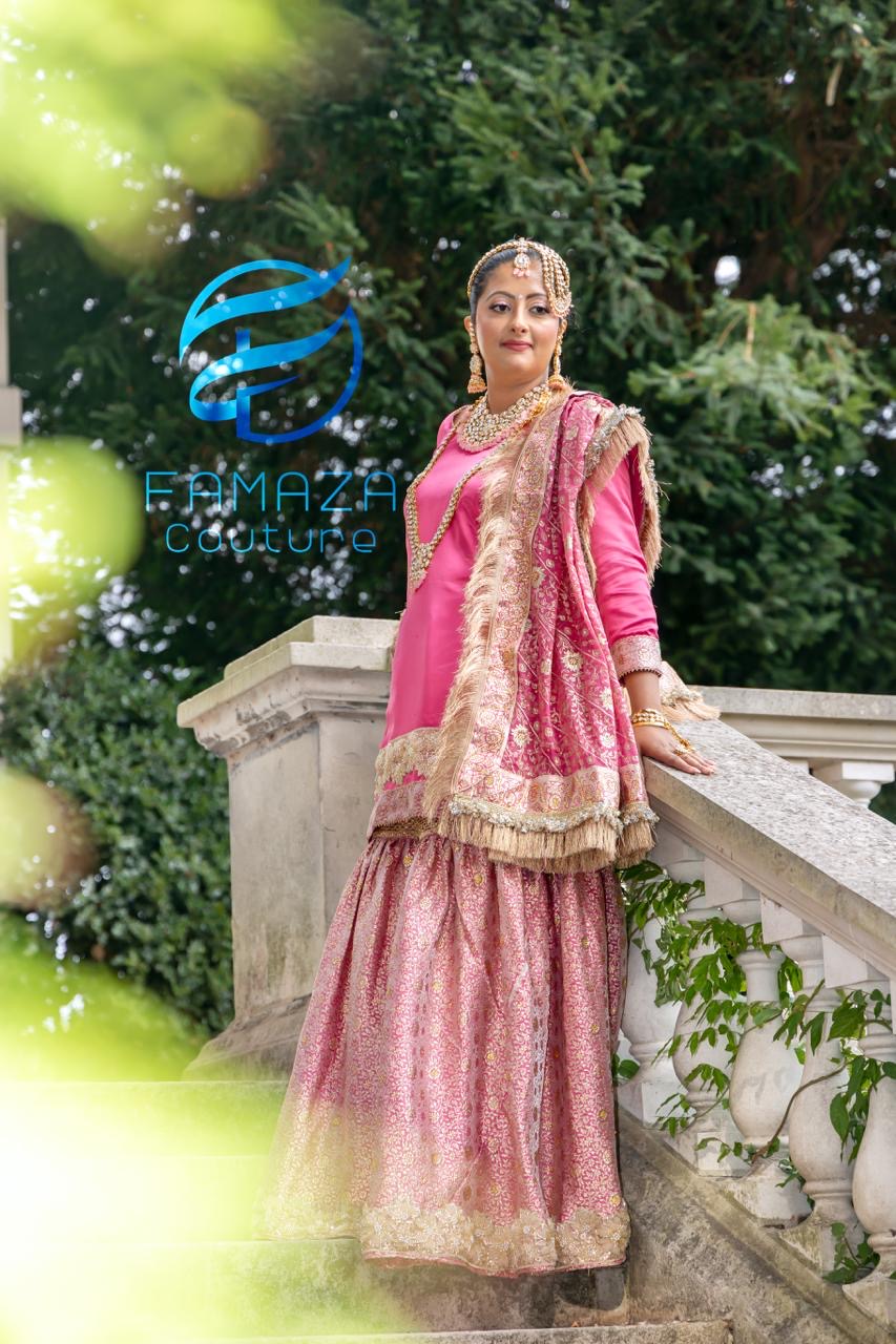 bridal gharara with Banarasi dupatta in hot pink